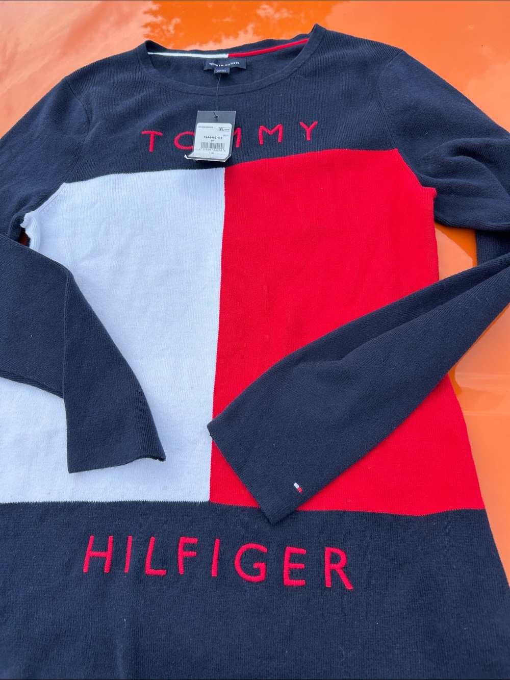 Tommy Hilfiger Navy, Red & White Colorblock Crewneck Sweater